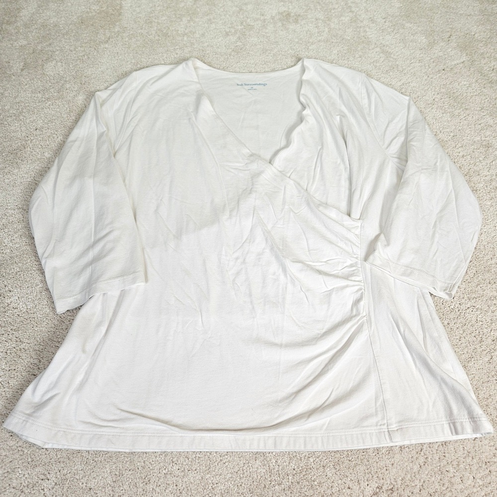Soft Surrounding Alyssa Knit Surplice Pima Cotton Blend Wrap Top 2X Luxe Comfort